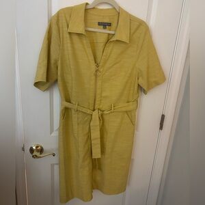 Vintage Sharagano yellow utility short sleeve zipper tie shirt dress safari 14